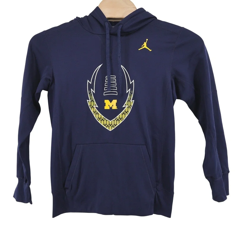 Nike Jordan Jumpman Michigan Wolverines Therma-FIT Hoodie Navy Blue‎ Mens Small